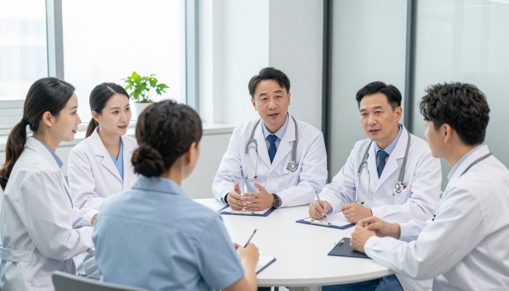 Equipe médica multidisciplinar do Omint plano de saúde atendendo paciente
