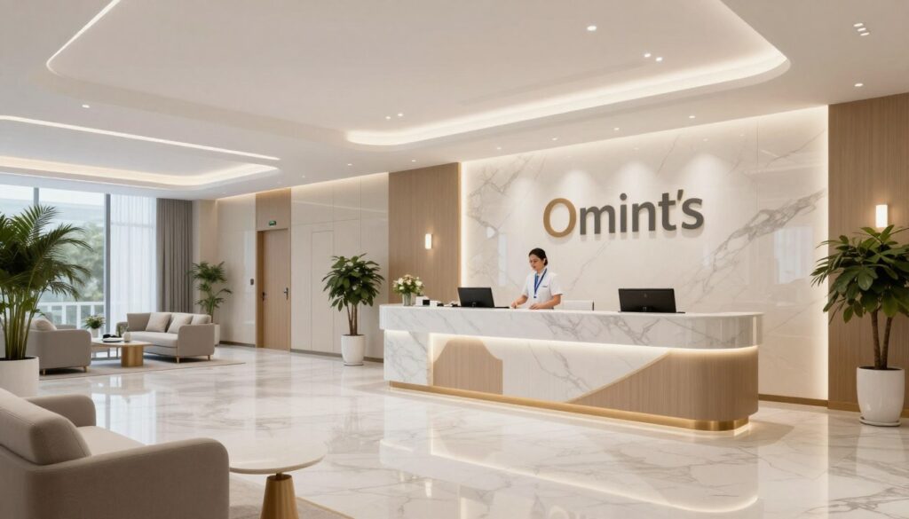 Hospital de luxo da rede credenciada Omint plano de saúde com recepção elegante